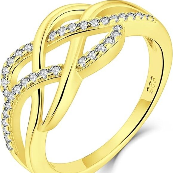 YL Celtic Knot Twisted Knot Ring Birthstone Infinity Rings - Zirconia - Gold - Picture 1 of 6